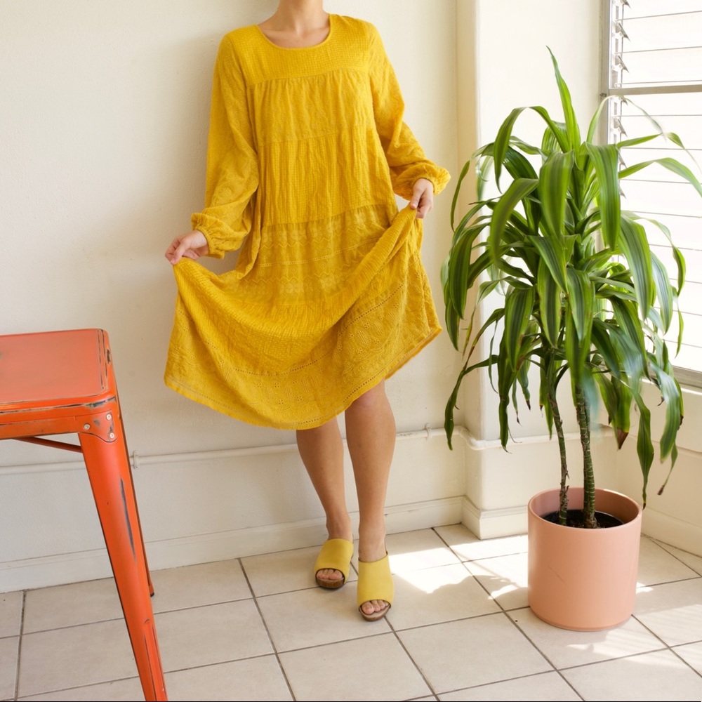 Free People Collection Yellow Mumu Maxi